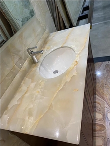 Prefab Luxury Stone Vanity Top White Onyx Master Bath Top
