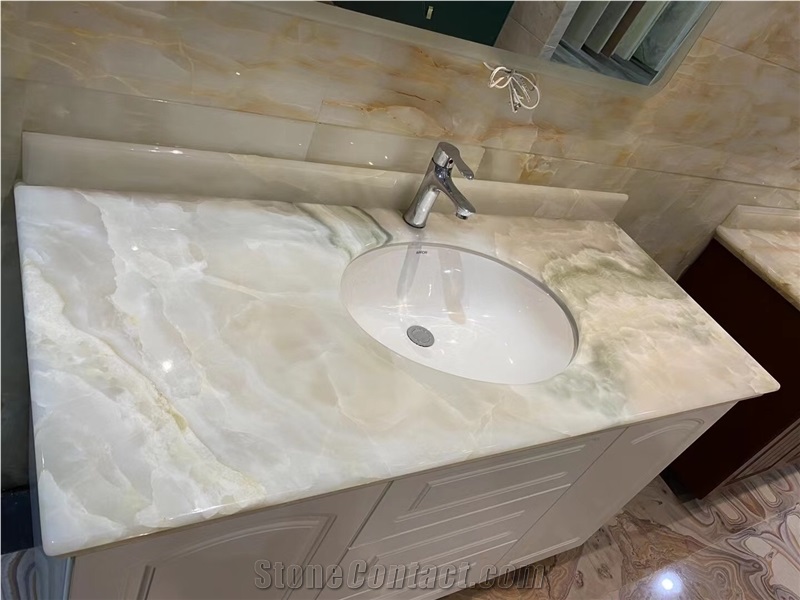Prefab Luxury Stone Vanity Top White Onyx Master Bath Top