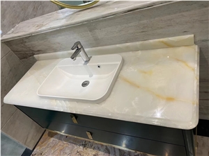 Prefab Onyx Master Bath Top Luxury Stone Hotel Vanity Top