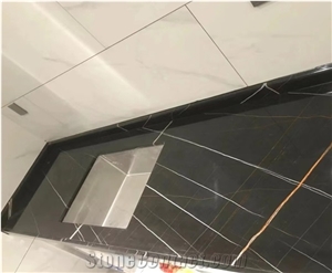 Residential Stone Bathroom Top Prefab Marble Noir Vanity Top