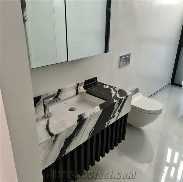 Residential Stone Bathroom Top Prefab Marble Noir Vanity Top