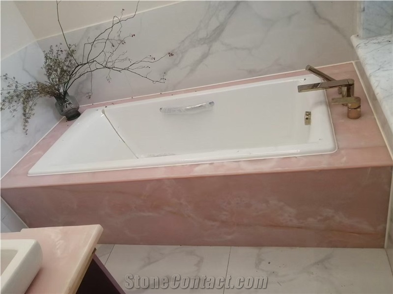 Stone Bath Tubs Pink Onyx Hotel Bathtub Surround Deck Panel