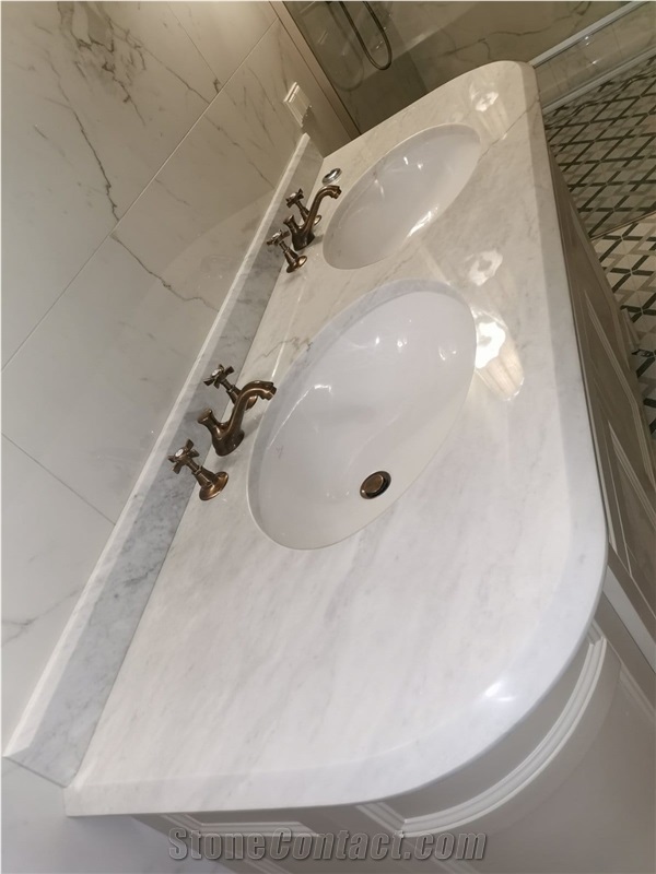 Stone Double Sink Vanity Top Marble Carrara Prefab Bath Top
