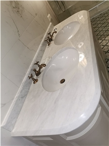 Stone Double Sink Vanity Top Marble Carrara Prefab Bath Top