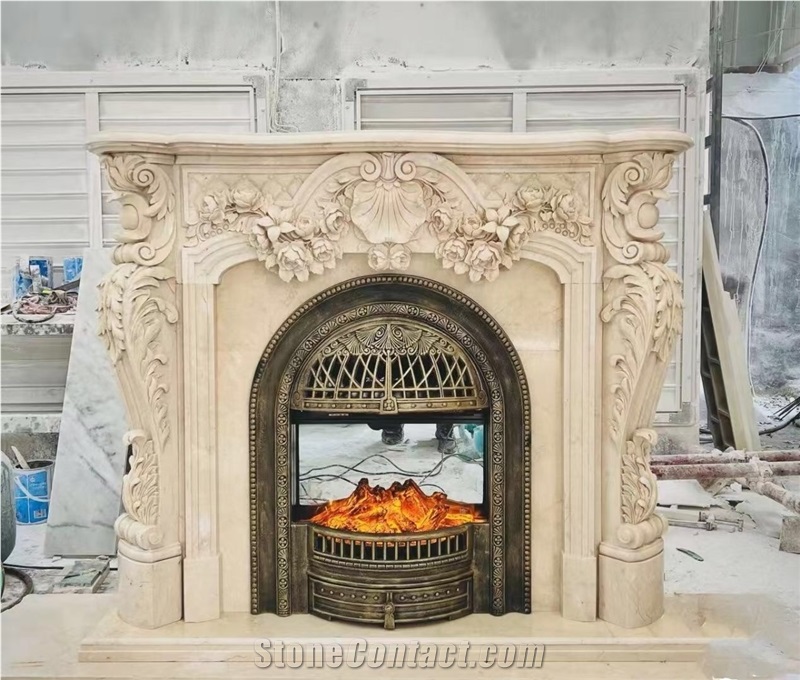 Stone Indoor Fireplace Mantel Marble Pietra Modern Fireplace