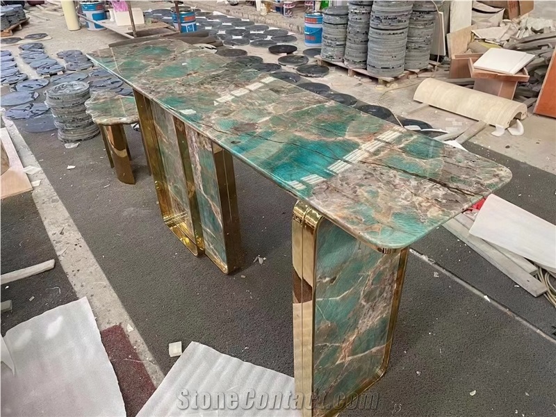 Stone Interior Cafe Table Top Green Marble Waterjet Work Top