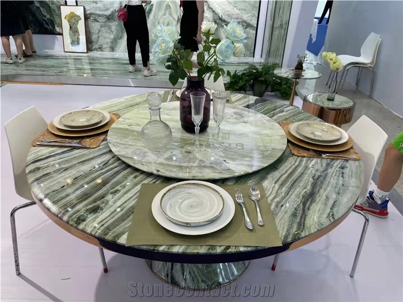 Stone Restaurant Dining Table Marble Green Cafe Furniture