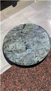Waterjet Stone Restaurant Table Round Blue Lemurian Desk Top