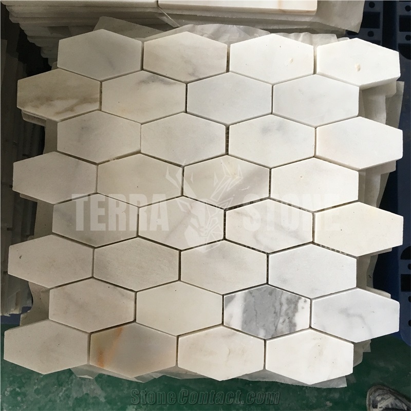 2" Square Natural White Marble Calacatta Gold Mosaic Tile