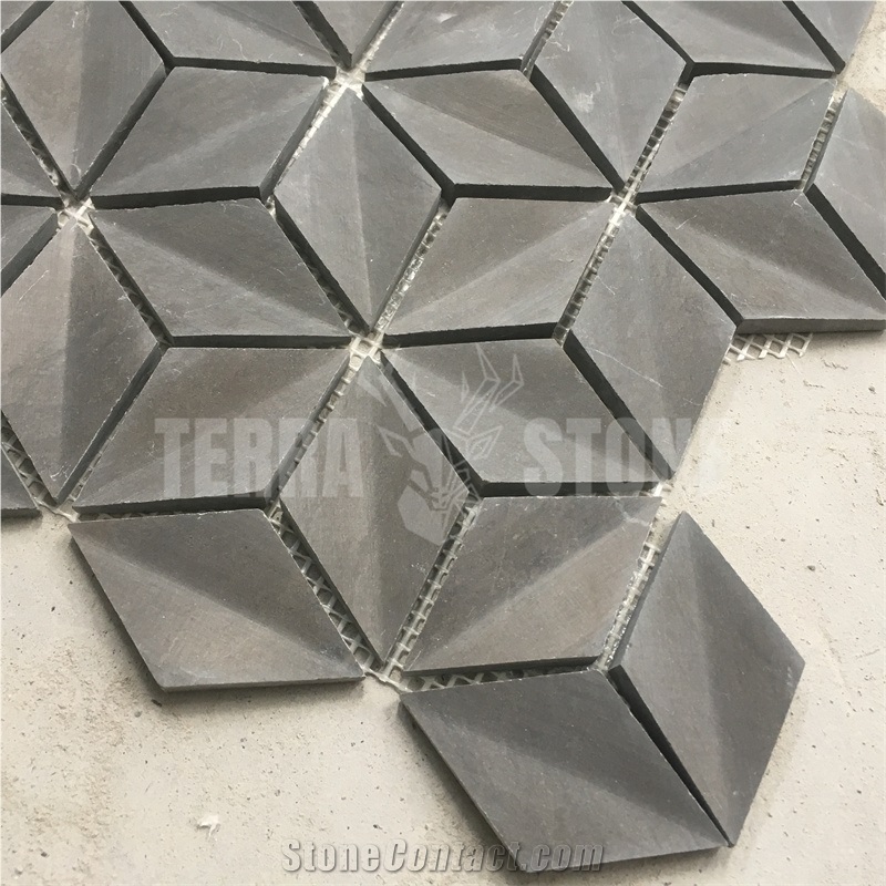 3D Grey Marble Mosaic Tile Rhombus Hexagon Pattern
