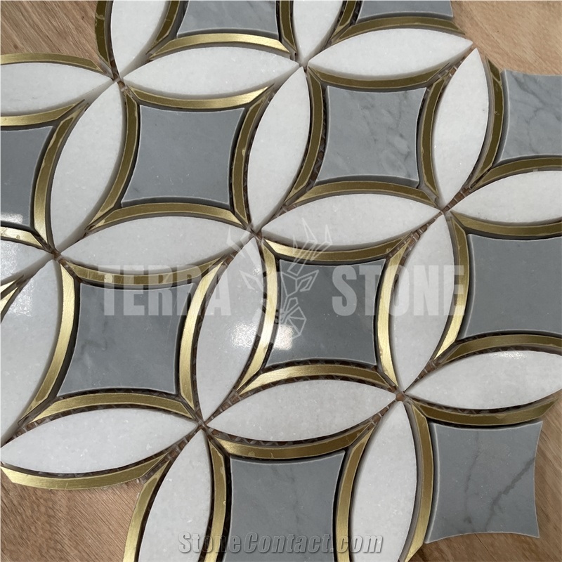 Bardiglio Grey Marble Thassos White Waterjet Mosaic Tile