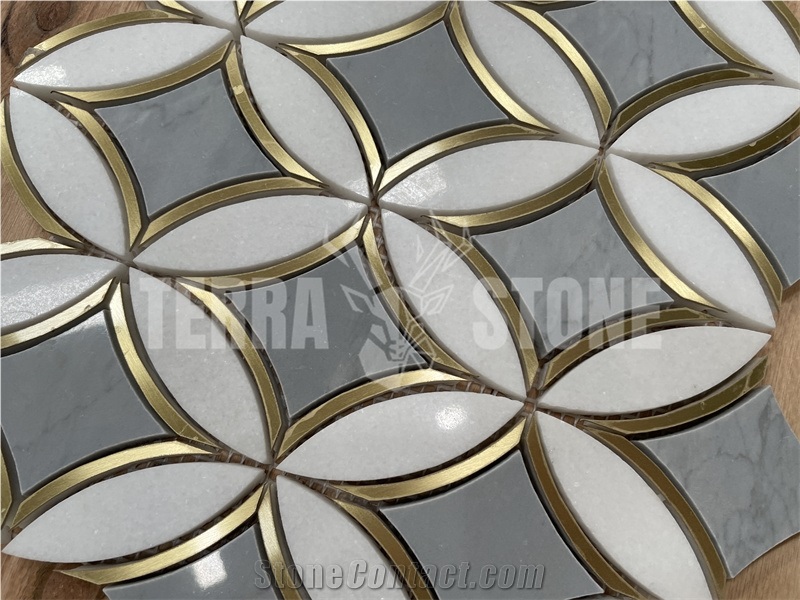 Bardiglio Grey Marble Thassos White Waterjet Mosaic Tile