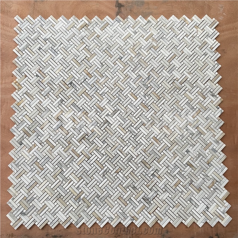 Basketweave Chipped Kitchen Backsplash Marble Mosaic Tile