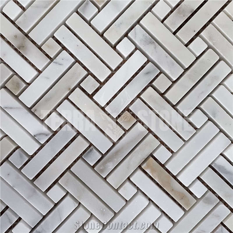 Basketweave Pattern Marble Mosaic Tile Calacatta Gold