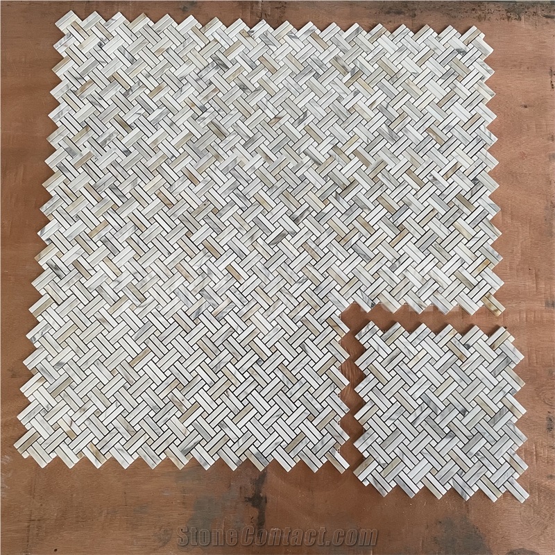Basketweave Pattern Marble Mosaic Tile Calacatta Gold