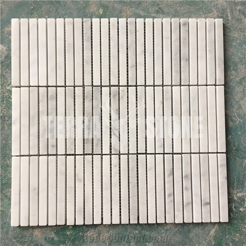 Bianco Carrara C White Marble Strips Mosaic Backsplash Tile