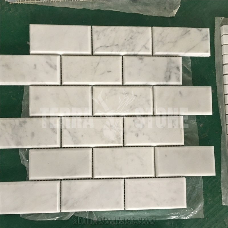 Bianco Carrara White Marble 2"X4" Subway Beveled Mosaic Tile
