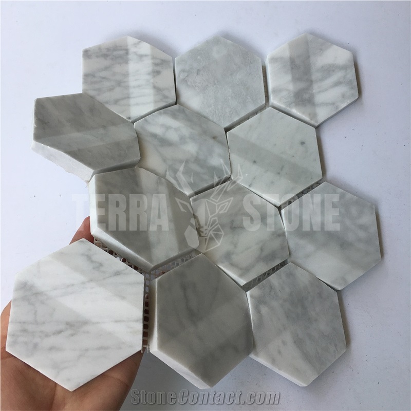 Bianco Carrara White Marble 3D Hexagon Mosaic Tile