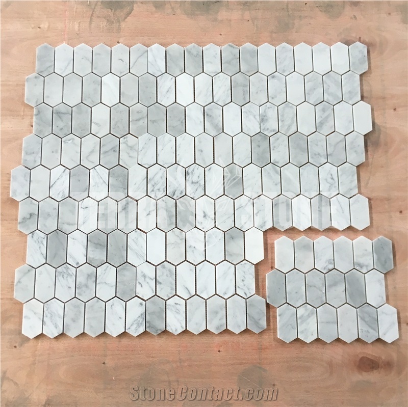 Bianco Carrara White Marble Long Hexagonal Mosaic Polished