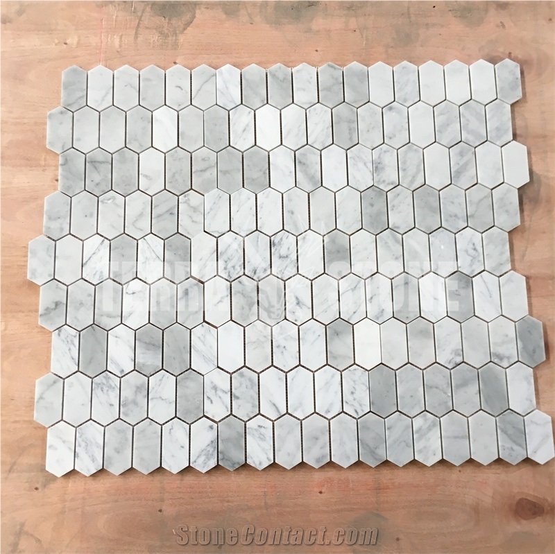 Bianco Carrara White Marble Long Hexagonal Mosaic Polished