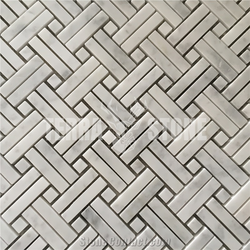 Bianco Carrara White Marble Mosaic Double Basketweave Tile