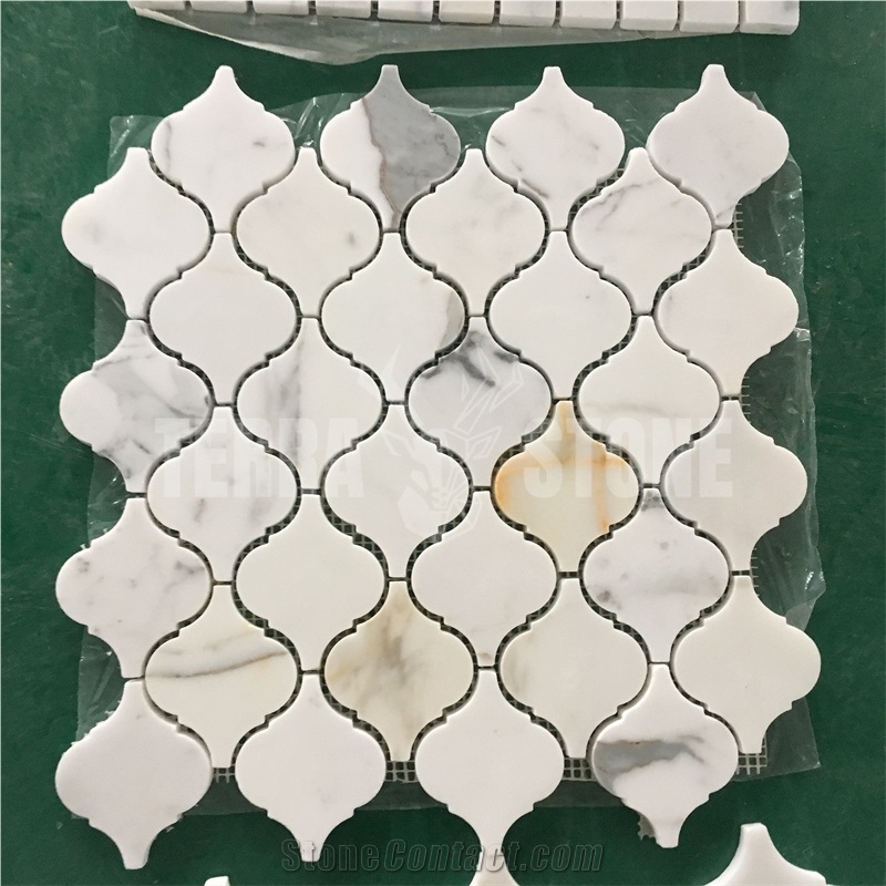 Calacatta Gold Basketweave Marble Mosaic Wall Tile