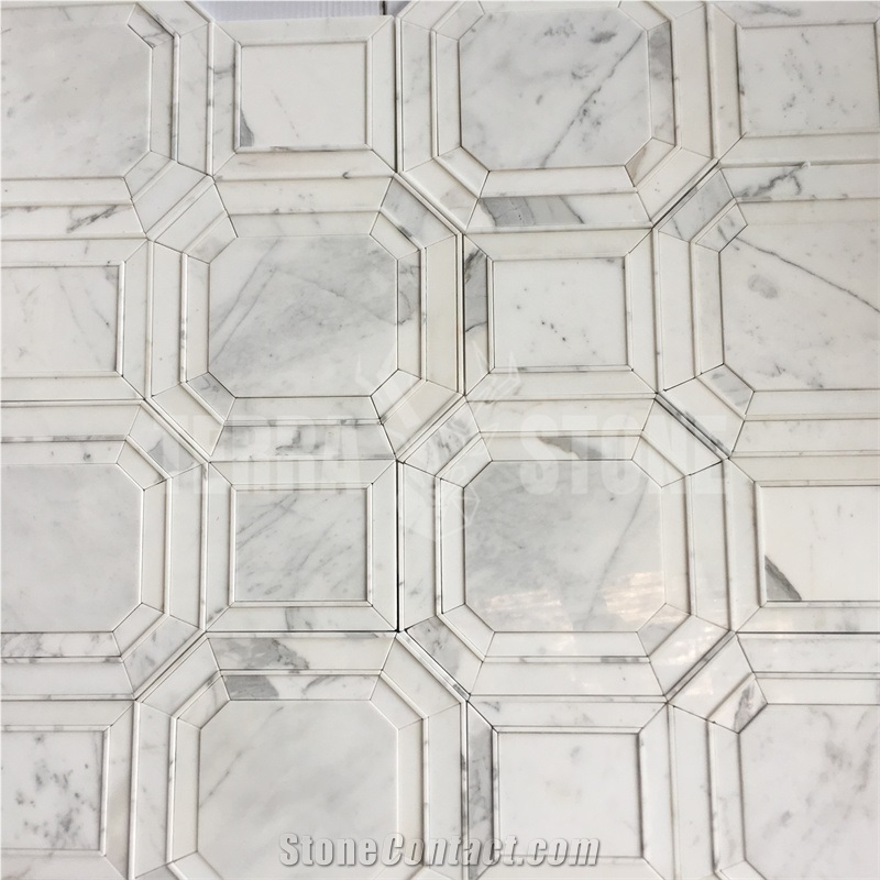 Calacatta White Marble 3D Octagon Luxury Mosaic Tile