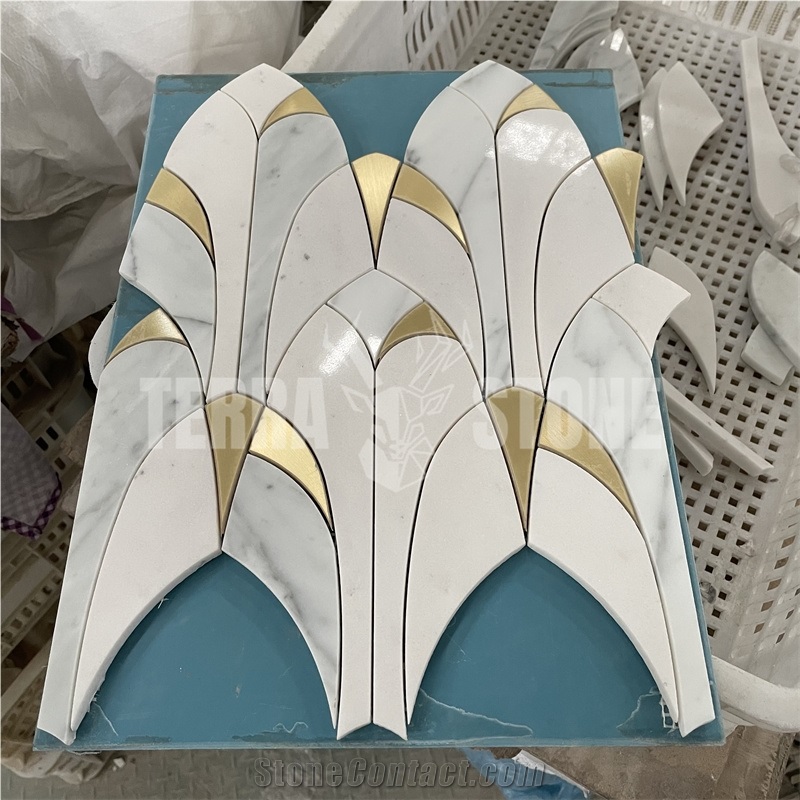 Carrara And Thassos White Marble Arched Waterjet Mosaic Tile