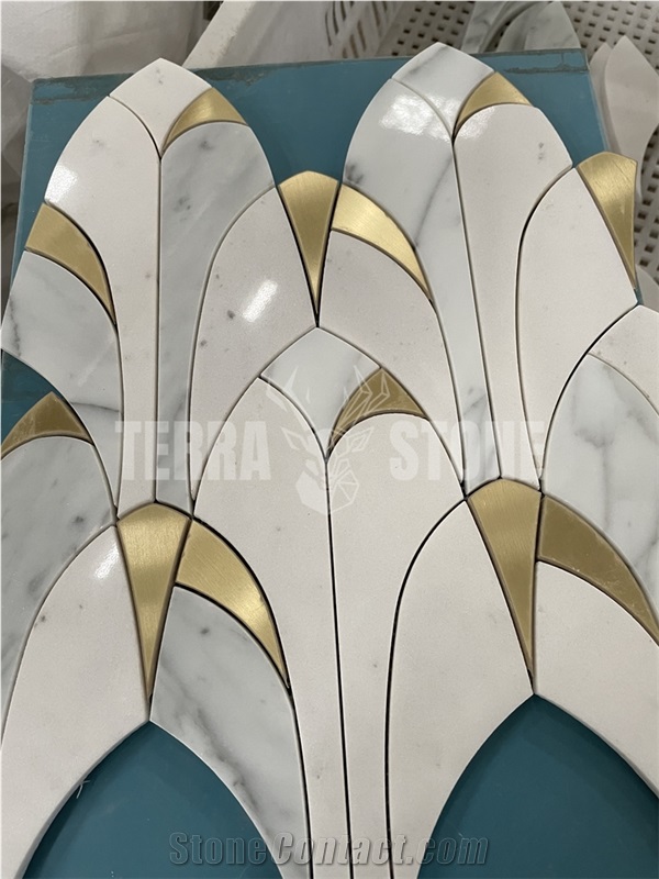 Carrara And Thassos White Marble Arched Waterjet Mosaic Tile