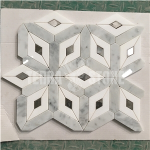 Carrara Thassos White Marble Stainless Steel Waterjet Mosaic
