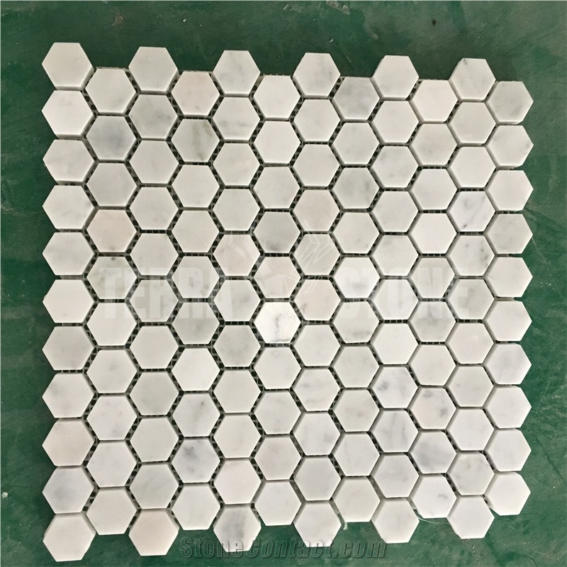 Carrara White Marble 1" Hexagon Mosaic Wall Tile Polished