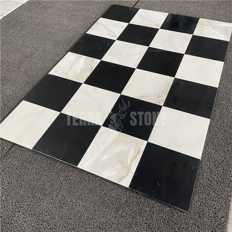 Checkerboard Pattern White And Black Marble Wall Floor Tile