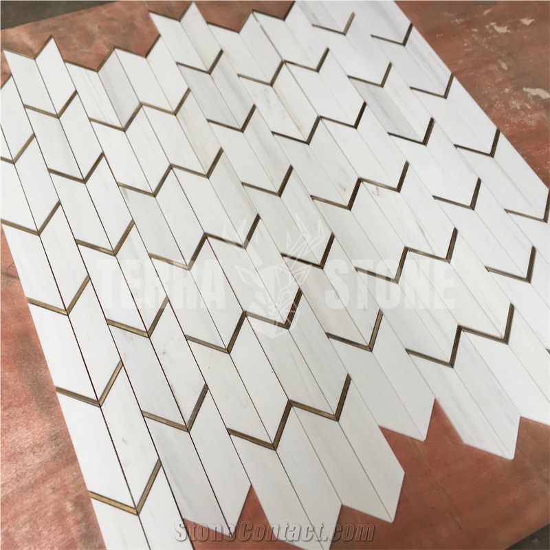 Dolomite White Marble Aluminium Arrow Waterjet Mosaic Tile