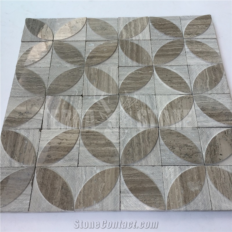 Gray Wooden Marble 3D Flower Pattern Mosaic Wall Tile