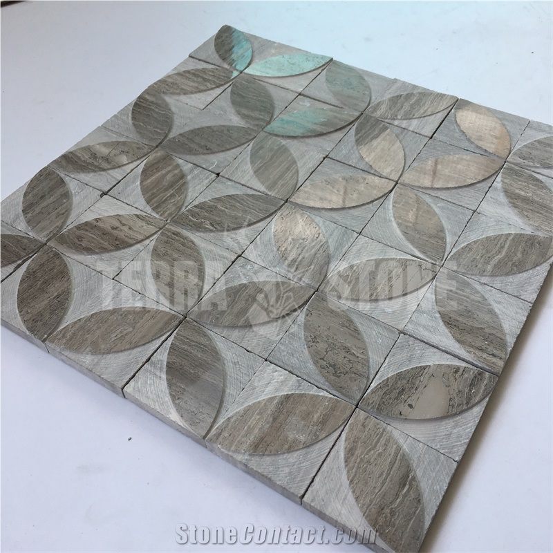 Gray Wooden Marble 3D Flower Pattern Mosaic Wall Tile