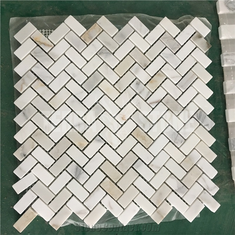Herringbone Bathroom Tiles Calacatta Gold Marble Mosaic