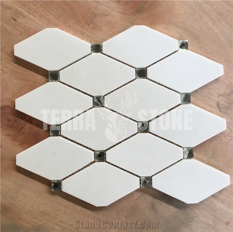 Marble Mosaic Long Octagon White Marble With Glass Diamond