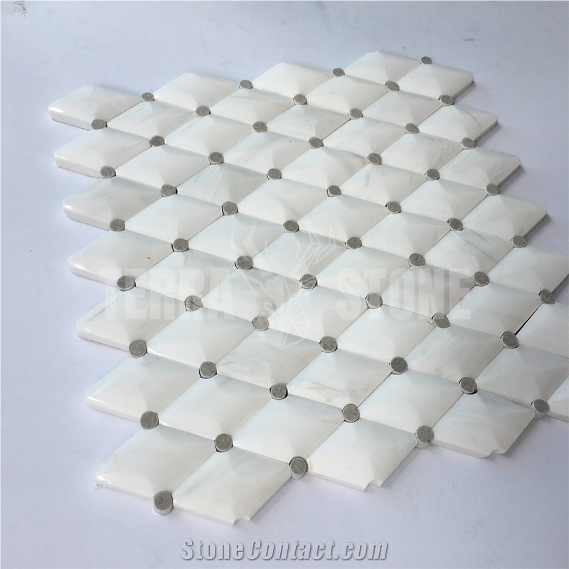 Pure White Marble Rhombus Design 3D Mosaic Tile