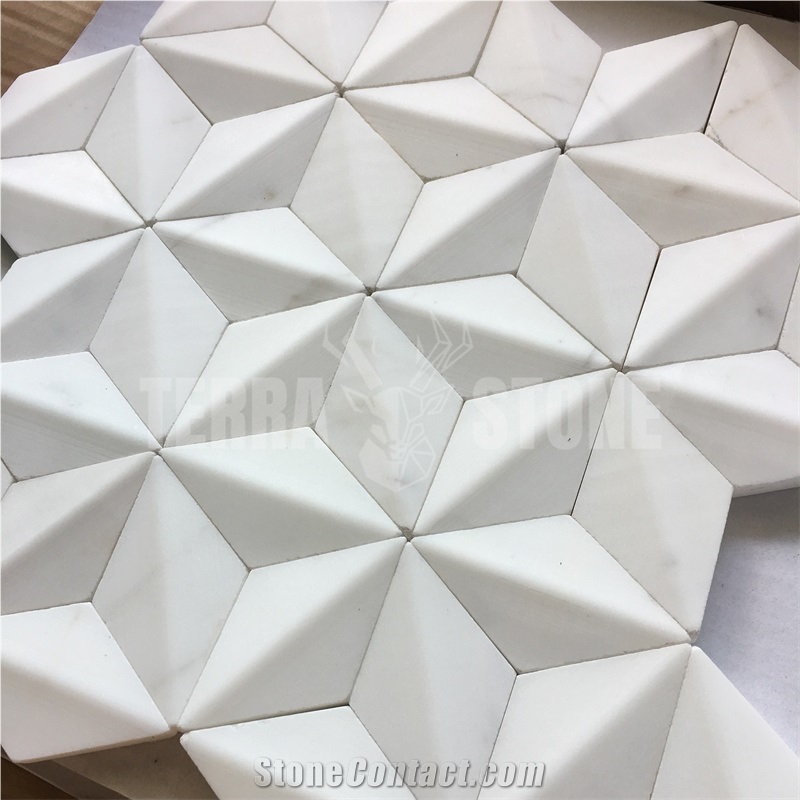 Star Pattern White Natural Marble Mosaic 3D Wall Tile