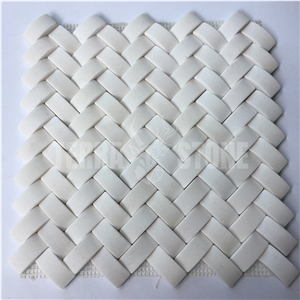 Thassos White Herringbone 3D Marble Mosaic Tile