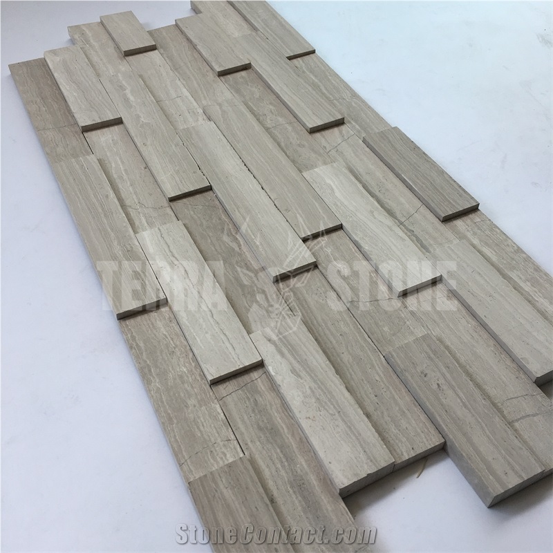White Wooden Marble 3D Mosaic Tile For Wall Decoration
