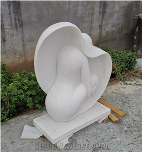 Hat Lady White Marble Statue 002