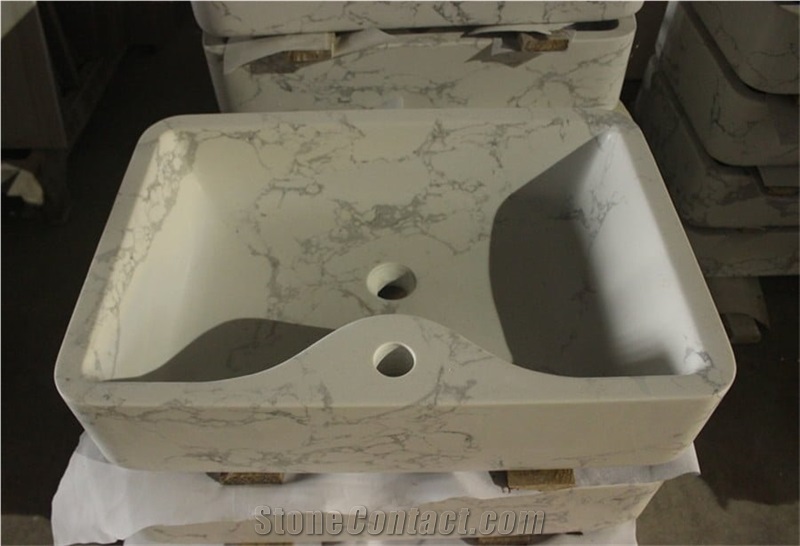 Arabescato Marble Stone Basin Carrara White Vanity Tops