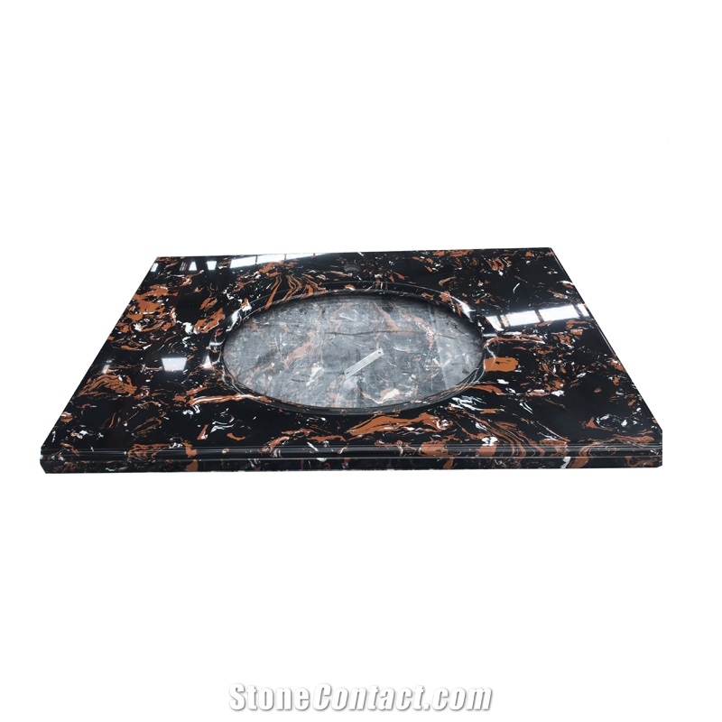 Black Color Artificial Marble Bathroom Countertop