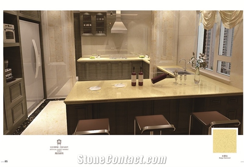 Calacatta White Quartz Stone Kitchen Countertop, Kitchen Bar Top