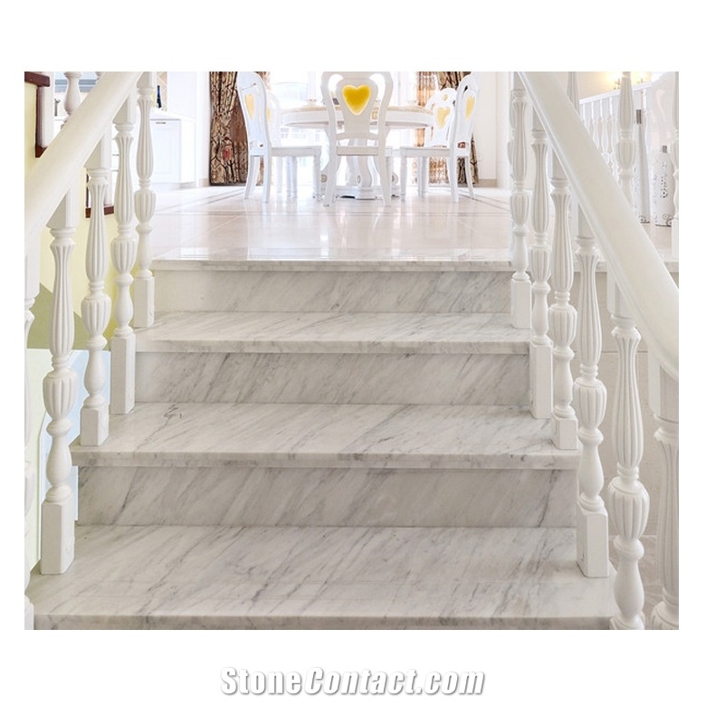 White Marble Stair Tread Polished Carrara White Step