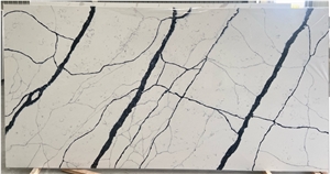 Black Vein Marble Look Artificial Engineered Quartz Slabs