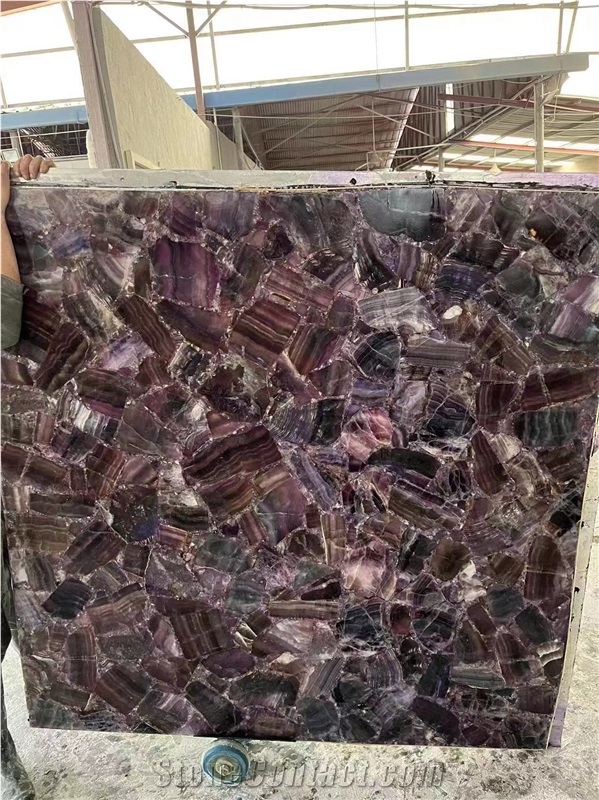 Amethyst Agate Semiprecious Stone, Gemstone Slab Wall Panel