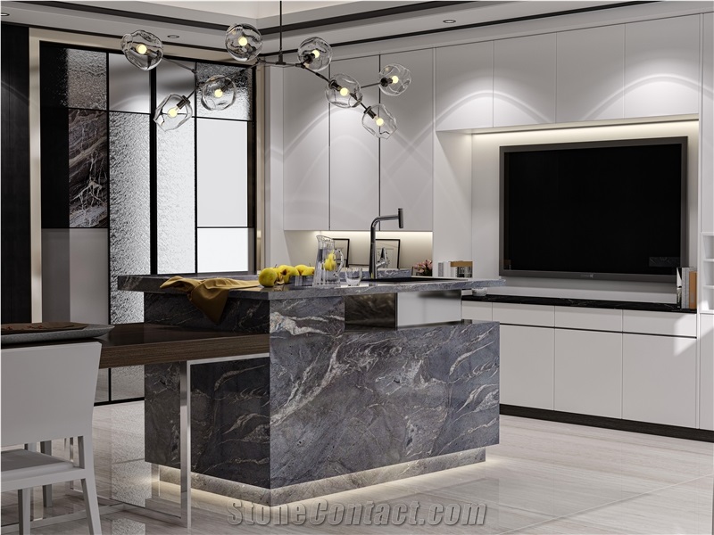 Black Galaxy Oro Marble Kitchen Countertop
