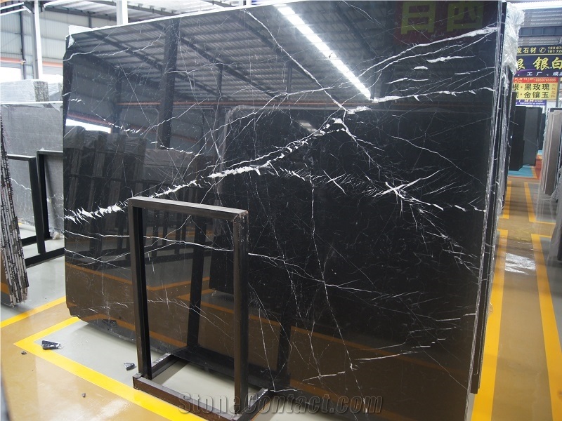China Cheap Nero Marquina Black Marble Slab Tile